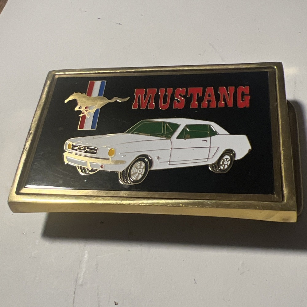 VTG 1983 Ford Mustang Car Enamel Solid Brass Belt Buckle NAP Inc F05 Rare NOS